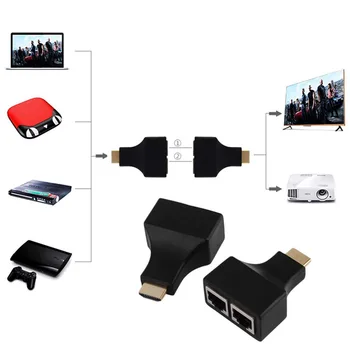 2x HDMI-съвместим Двойна удължителен кабел RJ45 Чрез Cat 5e/6 4K 1080P 3D Ивица на 30m Кабелна Мрежа Ethernet-Адаптер За HDTV HDPC PS3