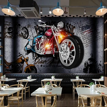 Потребителски 3D стенописи Тапети Мотоциклет Счупена стена Самоличността на Ретро Бар Ресторант KTV Снимка на Плакат Декор Стенни Живопис 3D