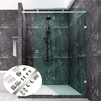 DIYHD 6,6 фута (200 см) Бескаркасная разтегателна стъклена пътека за душ врати Комплект аксесоари, равна пътека в линейно накатывании, неръждаема стомана, Без стъкло