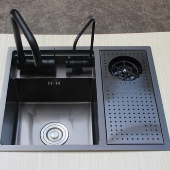 Скрита черна кухненска мивка от неръждаема стомана-мивки на балкона, черна мивка с водопроводным кран, кухненска мивка 45x55 см
