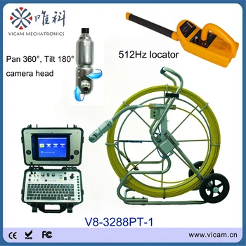 Камера за инспекция на тръби с превръщането наклон Vicam V8-3288PT-1, 8 визуални, приемник честота 512 Hz и макара за кабела от фибростъкло с дължина 60 м