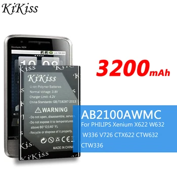 KiKiss Литиево-Полимерна Батерия 3200 ма За PHILIPS Xenium X622 W632 W336 V726 CTX622 CTW632 CTW336 Батерии AB2100AWMC