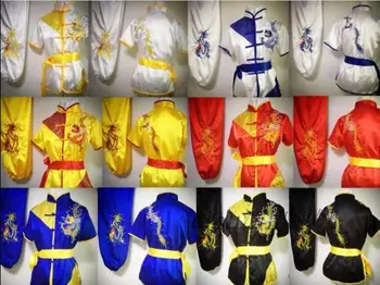 унисекс, за деца и за възрастни с къс ръкав с бродерия дракон, униформи ушу кунг-фу, облекла за бойните изкуства, костюми тайдзи жълто/синьо/червено