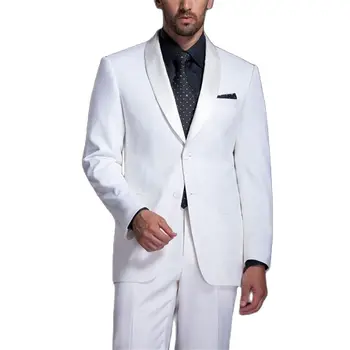 Сватбени мъжки костюми, Бели Комплекти за Официални партита, Шал за Младоженеца, Сатен Смокинги за младоженеца С Ревери, Булчински Най-добър мъжки костюм (яке + панталон)