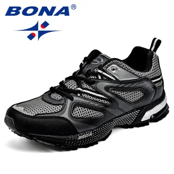 Нов прием на БОНА, мъжки маратонки в класически стил, мъжки спортни обувки от волска кожа, на окото с цепка, улични маратонки за бягане дантела, Безплатна Доставка