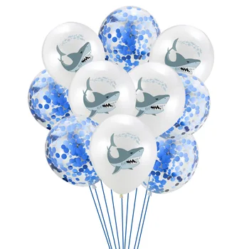 Комплект конфети в грах с анимационни сердитой акула, океанская тема, акула, 12-инчови латекс балони, украса на детския рожден ден