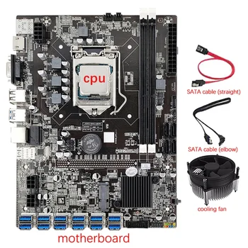 НОВОСТ-12 Дънни платки GPU B75 за майнинга + Процесор + Охлаждащ вентилатор + 2 кабел SATA 12 USB3.0 към конектора PCIE1X LGA1155 DDR3, SATA3.0 за БТК/ETH