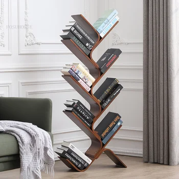 Bookshelf от масивно дърво в скандинавски стил, Модерна минималистичная лавица за книги, външни стелажи, творчески библиотеката под формата на дърво, шкафове за спални