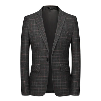 Нов елегантен мъжки сако, мъжки костюм, сако в британската клетка, тънки бизнес ежедневни блейзери, мъжки дрехи, сватбен костюм, палто S-3XL