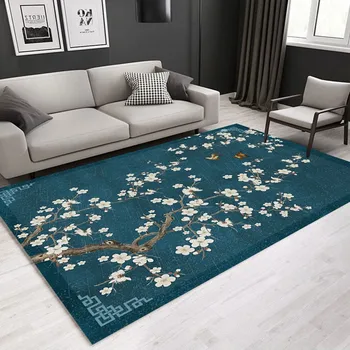 Рийз Velvet кратък мек вълнен плат килим за хол, килим за спалнята, подложка за декор на пода в традиционен китайски стил с воробьями и цветя сливи