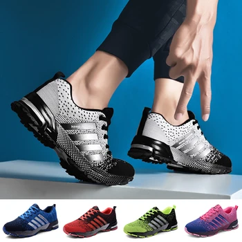 Мъжки и дамски тенис обувки, спортни обувки са с дишаща мрежа, леки външни маратонки за бягане, обувки на въздушна възглавница дантела