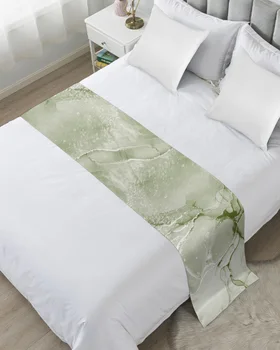 Второ за легла със зелен мрамор текстура градински чай Луксозен хотелски шал за опашката легла Декоративна тъкан Настолна пътека за домашна легла с флага