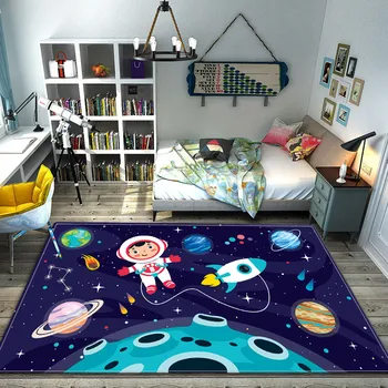 Cartoony космически детски килим, нощно шкафче за спалня, Вселената, Планета, подложка за детски игри, Детски килими, Нескользящий сладък декор на стая за момчета