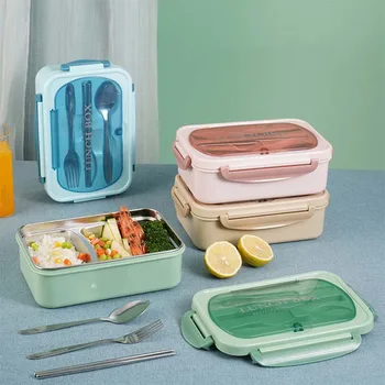 Микровълнова кутия за обяд Съдове за готвене Контейнер за съхранение на храна За деца от Училище офис Преносим Bento Box 304 Неръждаема стомана PP