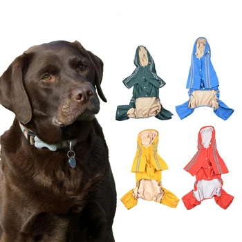 Дъждобран за кучета, отразяващи дождевики за кучета, водоустойчив гащеризон с качулка за домашни любимци, тела, дъждобран за по-големи кучета, връхни дрехи за домашни любимци