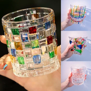 2023 Творчески чаша за уиски с ръчно рисувани тъкани чаша на ивици, Чаша за вода, Чаша за сок, Кристална чаша бира, Чаша вино в италиански стил