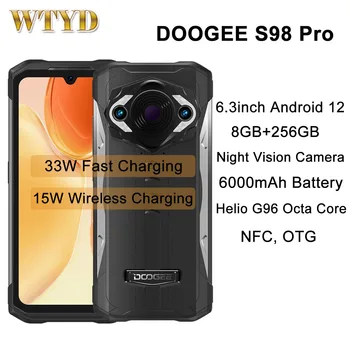 DOOGEE S98 Pro 8 GB 256 GB 6,3 инча Android 12 Водоустойчив Здрав Телефон 6000 mah Хелио G96 Восьмиядерный 4G Смартфон с NFC