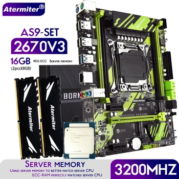 Комплект дънната платка Atermiter X99 AS9 с процесор Xeon E5 2670 V3 CPU LGA2011-3 DDR4 16GB 2X8GB 3200 Mhz REG ECC RAM