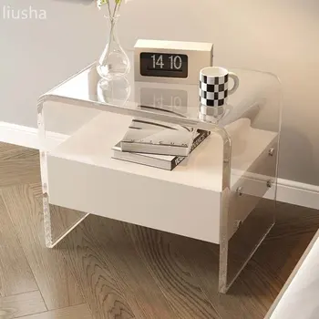 Акрилна нощно шкафче минималистичен модерен крем стил, мини-шкафче за съхранение, окачен шкаф за съхранение на легла, малки мебели