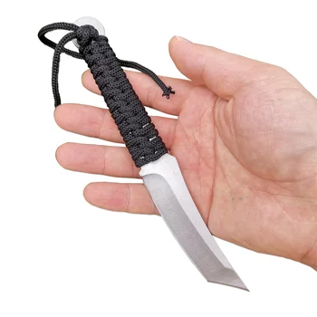 Нож с фиксирано острие и ножнами, стоманен нож 5CR15MOV, стоманена дръжка, увита кабел, стръмни ножове за оцеляване на открито, на къмпинг, лов