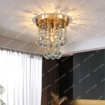 Окачен кристална тавана лампа Спалня хол начало декор Вътрешно осветление коридор на входа на преминаването на светлината злато и сребро