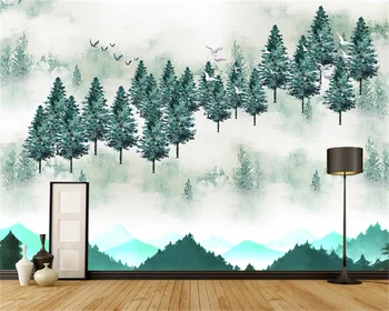 Скандинавски модерни минималистични диван с релефни горски птици в хола, декоративен фон в европейски стил, стенописи behang