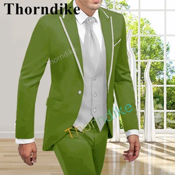 Мъжки костюм на младоженеца 2022, нов сватбен смокинг, светло зелен костюм за бала, сватбата шивач, комплект от 3 теми