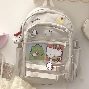 Училищна чанта Sanrio hello kitty campus, раница с голям капацитет с цип за момичета, скъпа мультяшная чанта за пътуване, чанта за съхранение