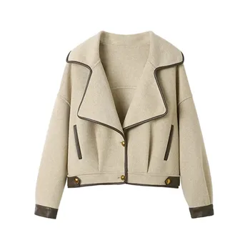 Палто дамско демисезонное Ново, С ревери, Однобортный джоб, Кратък вълна яке с дълъг ръкав, Свободна дамски дрехи ZM434