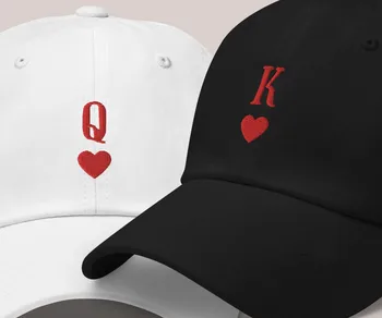 Персонални сватбена шапка за двойки Кралят и Кралицата на сърцата, подходяща за капак, на бродирани подарък за нея, бейзболна шапка на поръчка за него