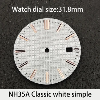 Мъжки механичен часовник смяна на циферблата NH35A циферблат бяло прост 31,8 мм светлинен флуоресцентно зелено спортни часовници резервни части