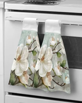 Идиличен бели цветя, Ретро фон на кърпата за ръце за баня, кухненски абсорбиращи окачени кърпи детски носна кърпа от микрофибър