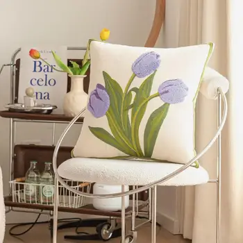 Модерен калъф за диванной възглавница с бродерия във формата на цвете лале 45x45 см калъф за възглавница, лесно включване Защитен
