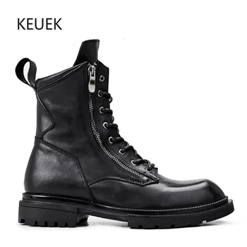 Луксозен дизайн, мъжки мотоциклетни ботуши, улични армейските обувки дантела от естествена кожа, работни обувки по щиколотку, военни обувки Botas 6C